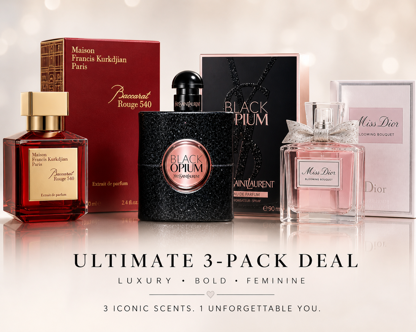Baccarat Rouge 540 70ml + YSL Black opium 90ml + Miss Dior Blooming Booquet 100ml